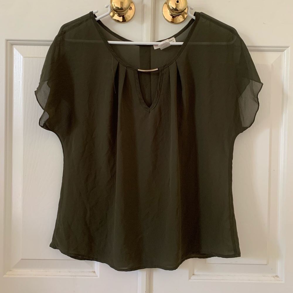 Agaci Sheer Green Short Sleeve Blouse